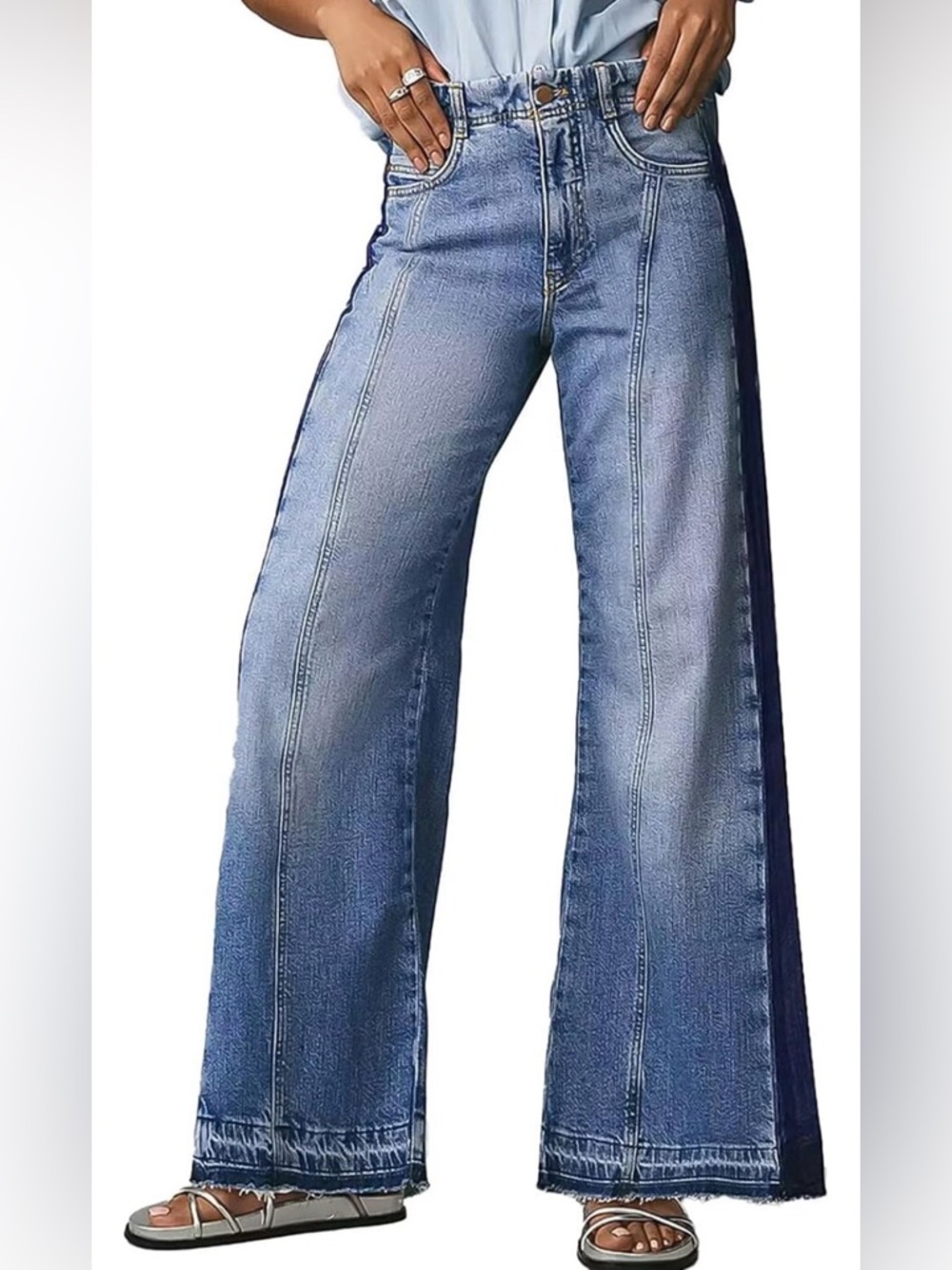 Flamingal High-Rise, two-tone, Stitch detail, Wide Leg Jeans size Medium.